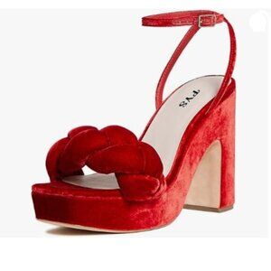 FYS Red Braided Platform Ankle Strap Open Toe Chunky High Heels Suede Sandals